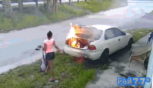 Ревнивая американка сожгла чужую машину, решив отомстить своему бойфренду (Видео)