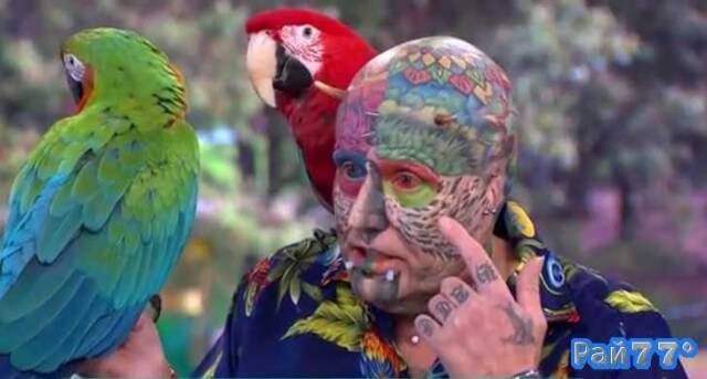 Британский «человек - попугай» тратит всю пенсию, чтобы быть похожим на свою любимую птицу. (Видео)