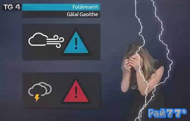 Молния не оставила «мокрого места» от ведущей прогноза погоды в прямом эфире, на телевидении в Ирландии. (Видео)