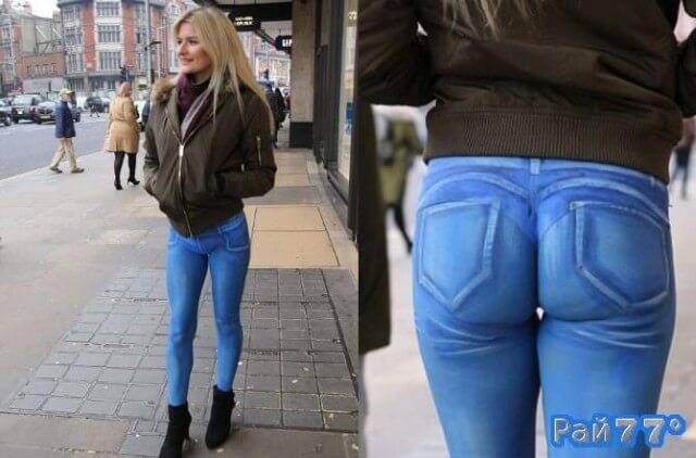 Фотомодель в нарисованных джинсах прогулялась по Лондону (Видео)