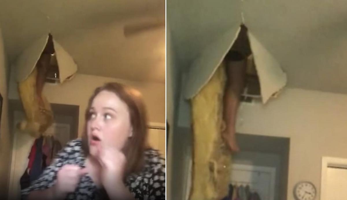 Провалившаяся сквозь потолок мать, прервала песнопения своей дочери - видео