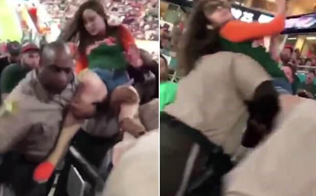 Пьяная фанатка и полицейский обменялись «любезностями» на стадионе в Майами. (Видео)