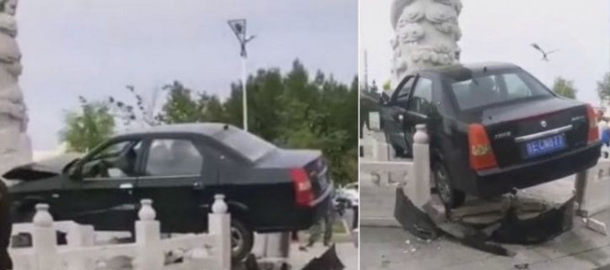 Китайский автомобилист дополнил каменную экспозицию во время неудачной парковки (Видео)