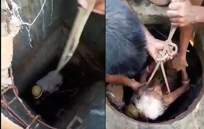 Пожилая женщина, провалившаяся в канализацию, спустя 12 часов была спасена в Индии. (Видео)