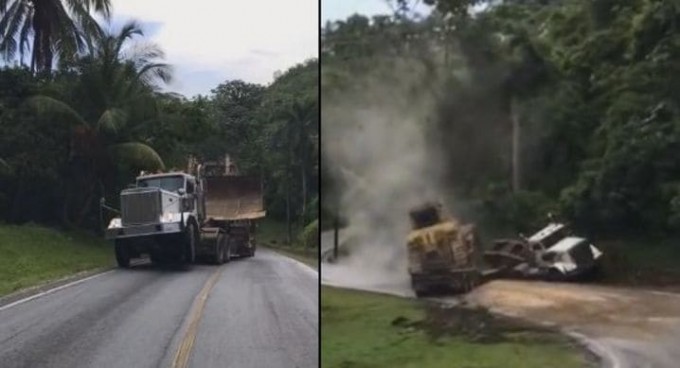 Перевозка трактора закончилась крушением в Доминикане (Видео)