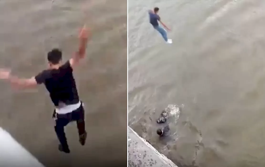 Прохожие прыгнули в канал и спасли тонущего человека: видео