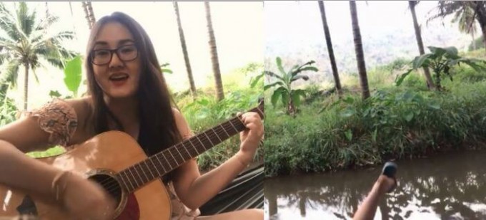 Тайская гитаристка неожиданно для себя оказалась в водоёме (Видео)