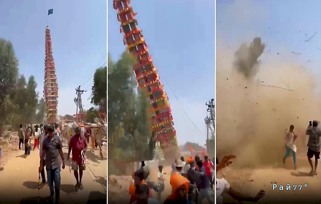 40-метровая колесница рухнула во время шествия в Индии