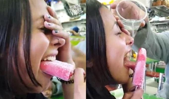 Забавный момент поедания мороженого молодой девушкой стал очень популярным в интернете. (Видео)