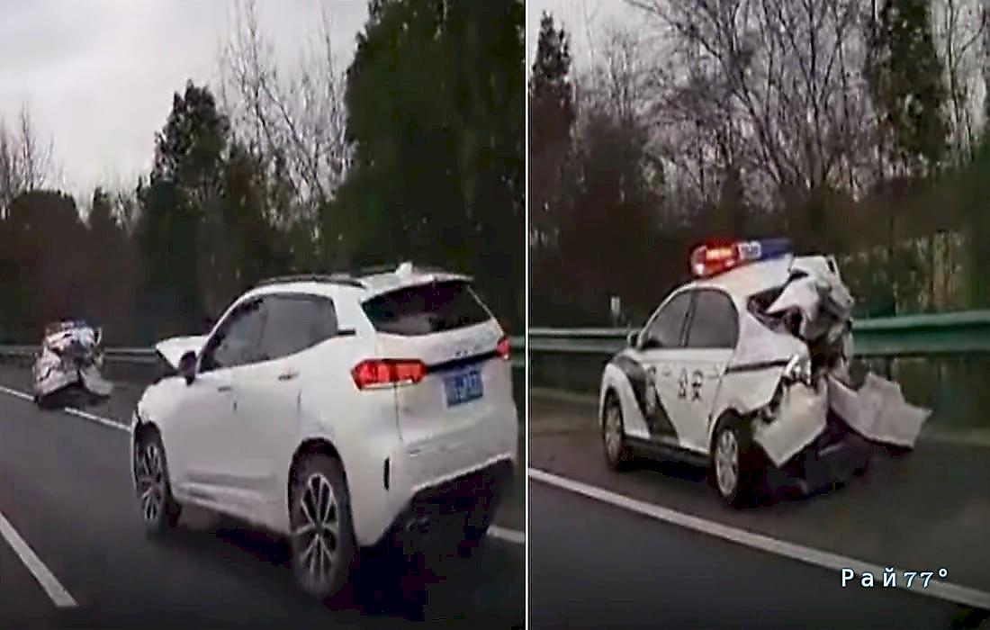 Водитель уснул за рулём, разбил полицейскую машину и «уснул ещё сильнее»: видео