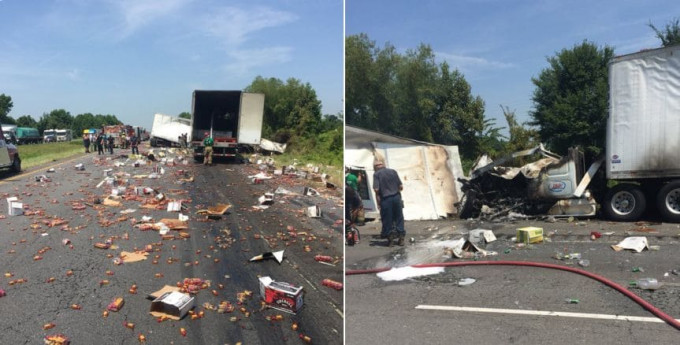 Крушение грузовика с партией виски произошло на трассе в Арканзасе (Видео)