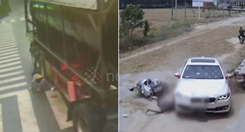 Две чудовищные аварии с участием мотоциклисток попали на видеокамеры в Китае Две чудовищные аварии с участием мотоциклисток попали на видеокамеры в Китае