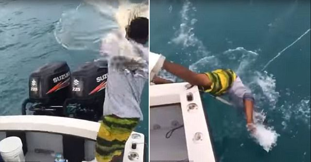 Американский рыбак крайне неудачно выбросил сеть из лодки. (Видео)