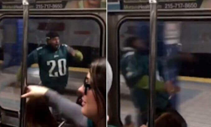 Столб остановил фаната, опоздавшего на поезд в Филадельфии. (Видео)