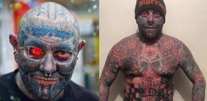 Пожалуй самый татуированный человек в мире, 48-летний диджей Tattboy Holden, проживающий в Аделаиде на протяжении 30 лет искусственным путём меняет окрас своего тела.