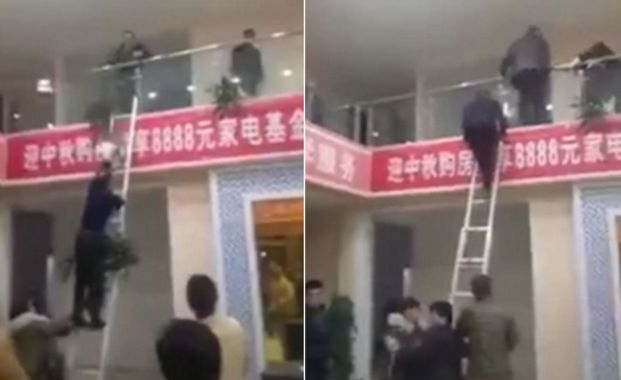 Странная потасовка с использованием горшков с растениями произошла в китайском торговом заведении (Видео)