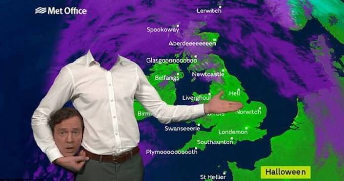 «Безголовый» метеоролог дал неутешительный прогноз погоды в Британии (Видео)