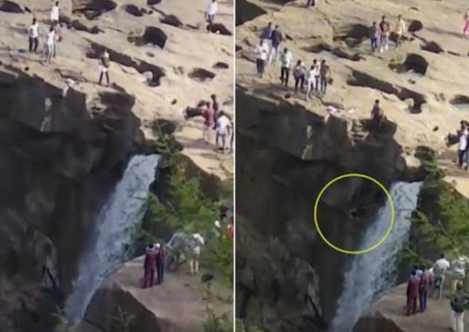 Случайный свидетель снял падение туриста с 50-метровой высоты водопада в Индии