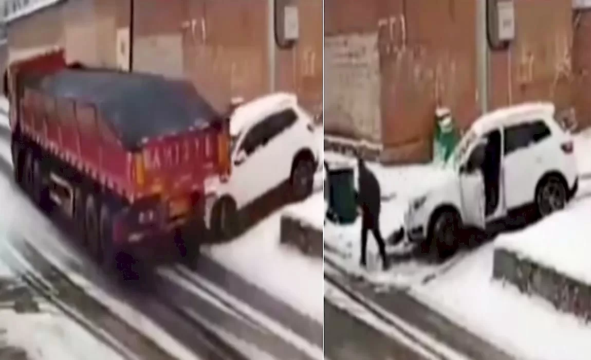 Погоня водителя легковушки за грузовиком попала на видео в КНР