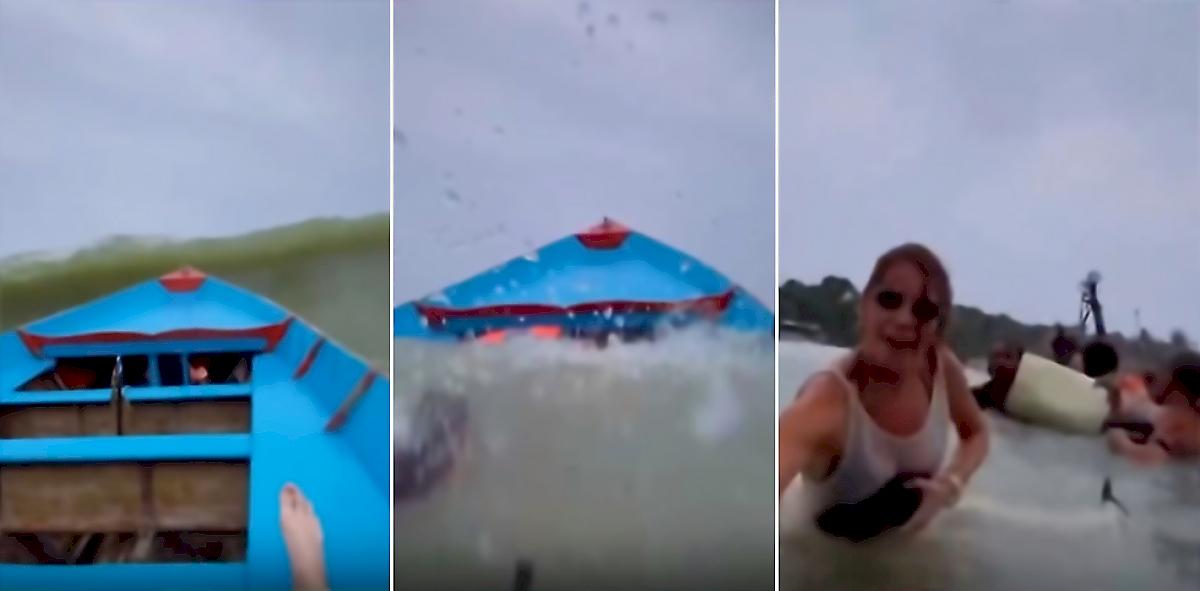 Туристы пережили волнительные моменты, когда волна утопила их лодку в Таиланде