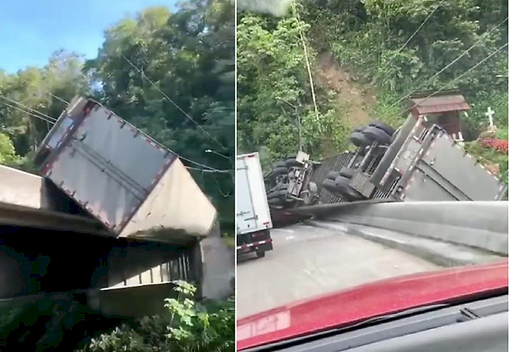 Водитель фуры неожиданно оказался в «невесомости» на мосту в Коста-Рике