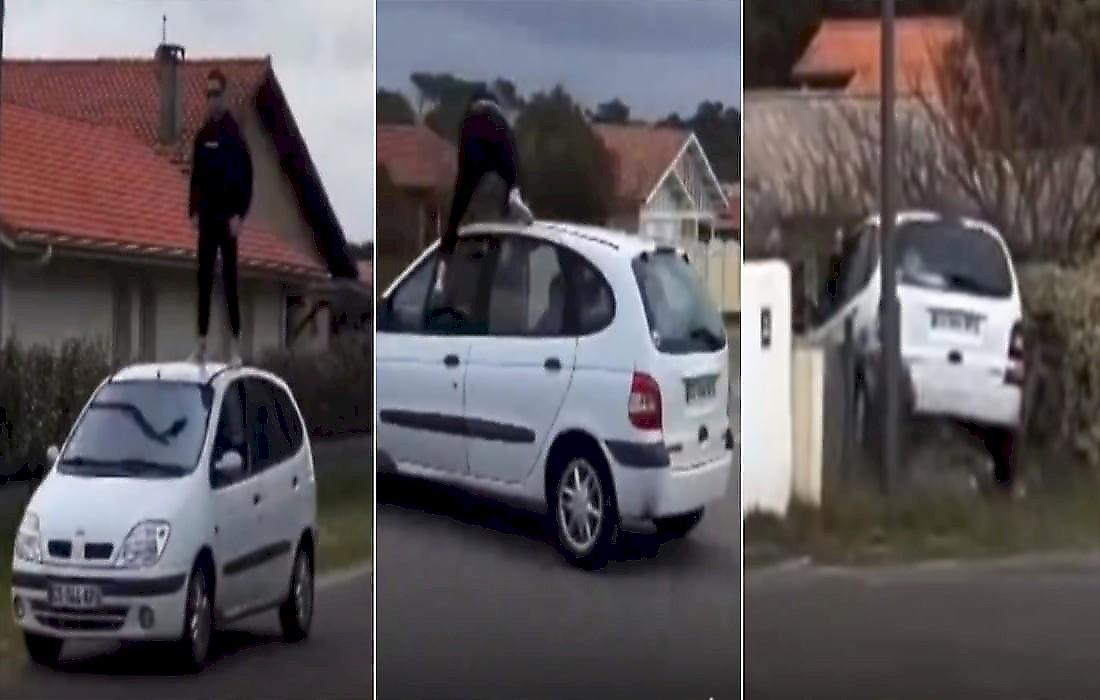Экстремал проехался на крыше и чудом не угробил свой автомобиль: видео