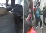 Невезучий воришка застрял головой в дверях автобуса - видео