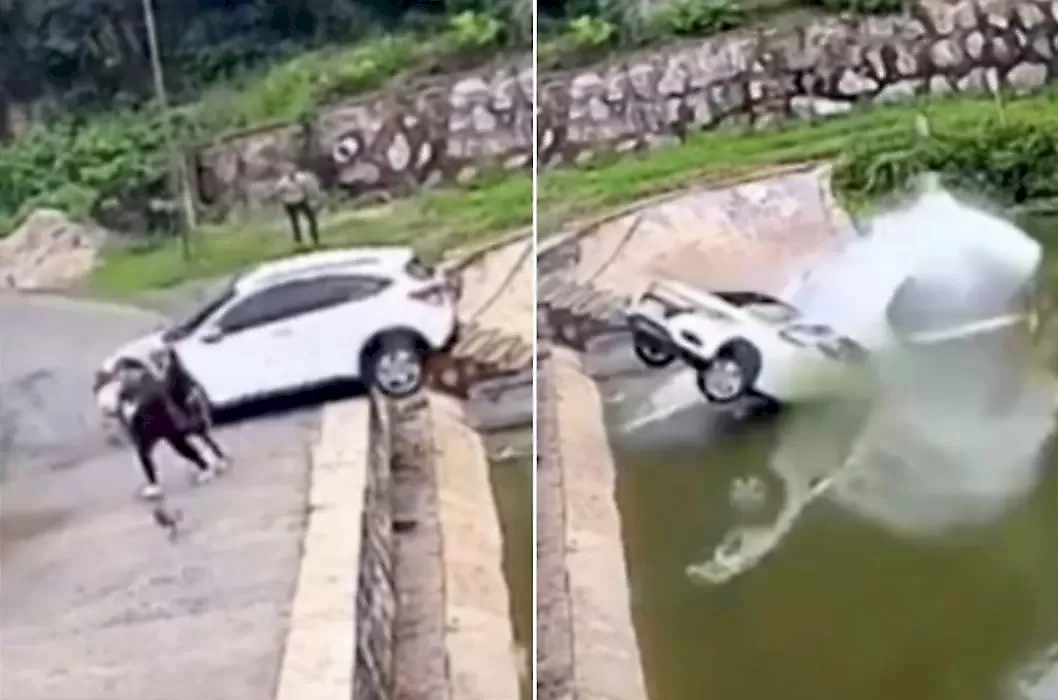 Водитель перепутал педали и зрелищно утопил свой автомобиль: видео
