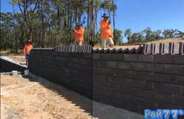 Австралийские строители использовали «принцип домино»во время укладки кирпичной стены. (Видео)