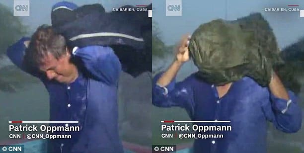 Репортёр CNN, вышел в прямой эфир во время бушующей стихии с курткой на лице (Видео)
