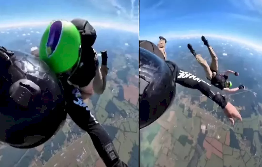 Авария в небе: парашютисты не поделили пространство и больно ударились головами: видео