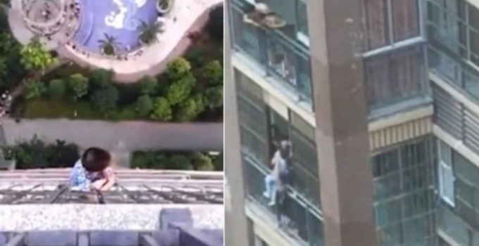 Ребёнок, выпавший из окна 20-го этажа, чудом зацепившийся за перила на 19-ом, был спасён в Китае (Видео)