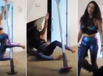 Девица, исполняющая танец на шесте, разбила зеркало о голову и привлекла внимание кошки - видео