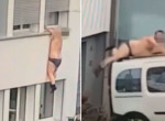 Побег упитанного мужчины из окна квартиры на втором этаже попал на видео в Швейцарии