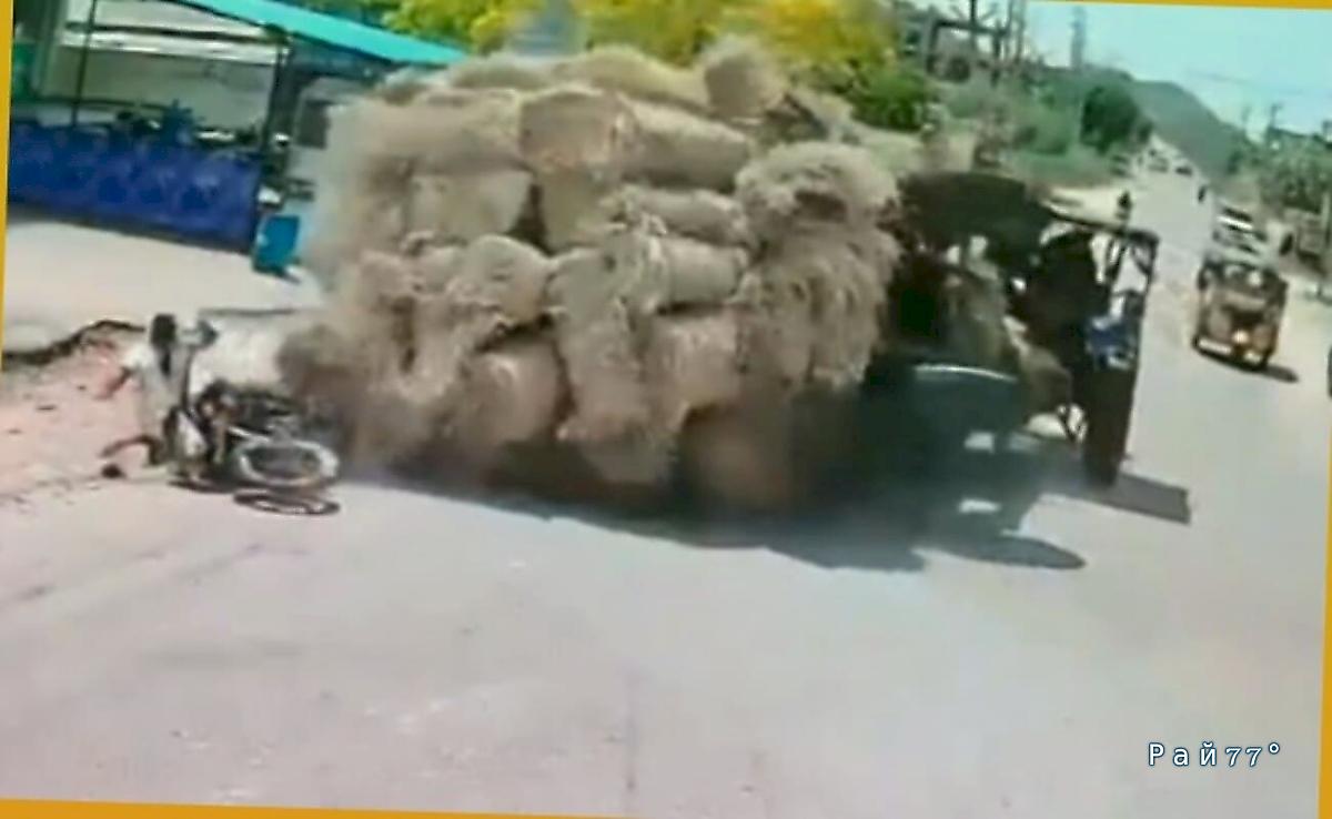 Байкер без шлема пострадал, оказавшись на пути у сеновоза ▶️