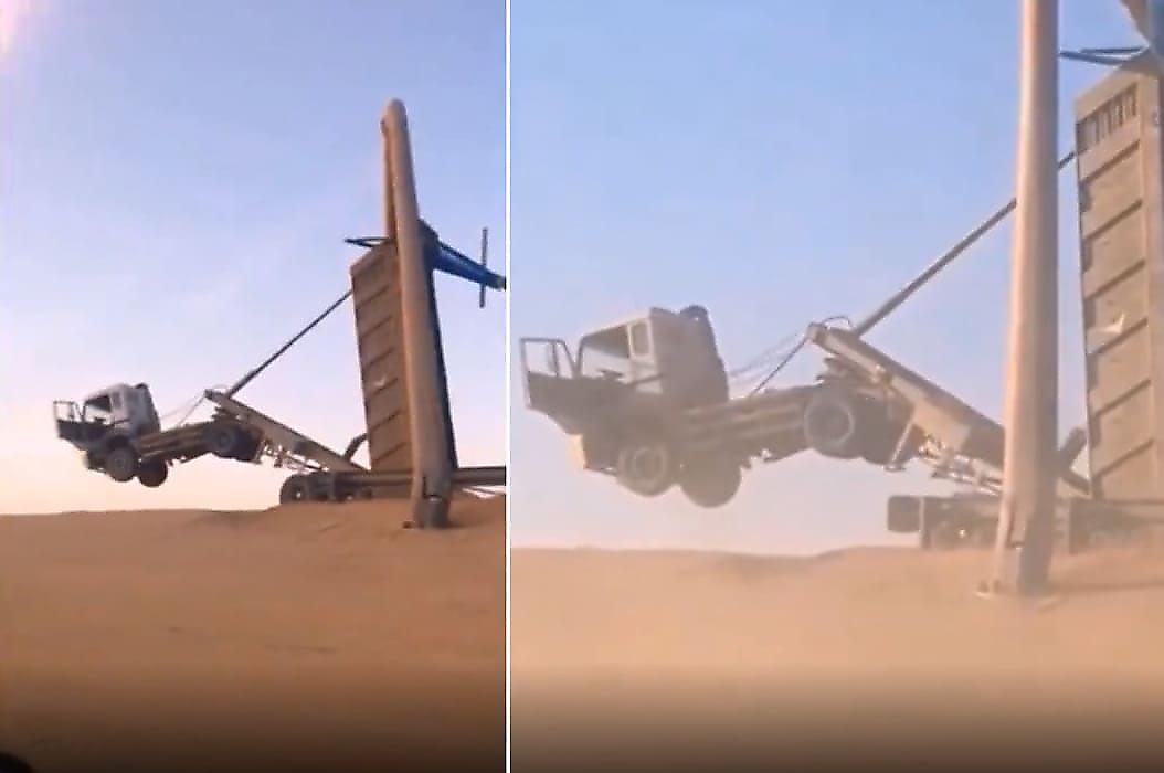 Причудливая автоавария попала на видео в Аравийской пустыне