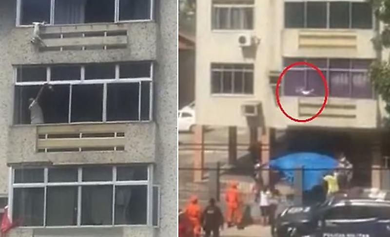 Собака, повисшая на окне 6-го этажа, совершила приземление на брезенте в Бразилии ▶