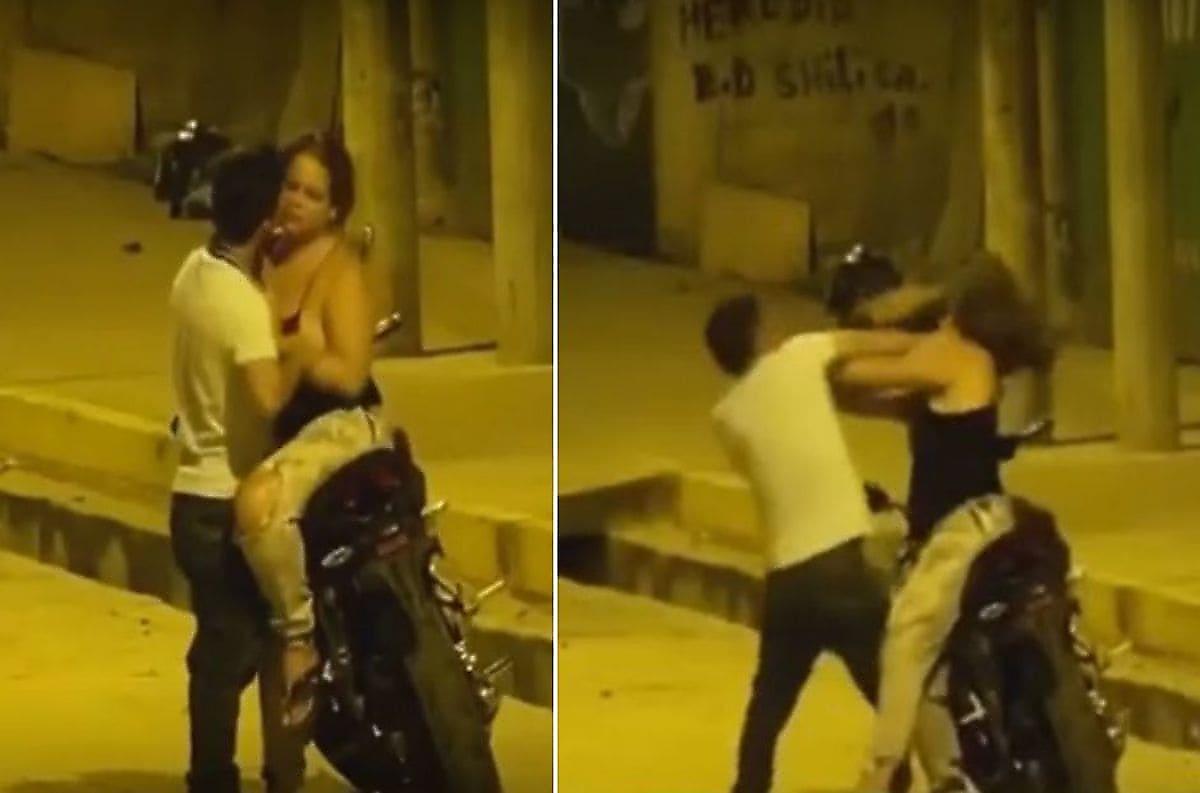 Агрессивный мотоциклист вместо поцелуя получил по лицу от несговорчивой подруги