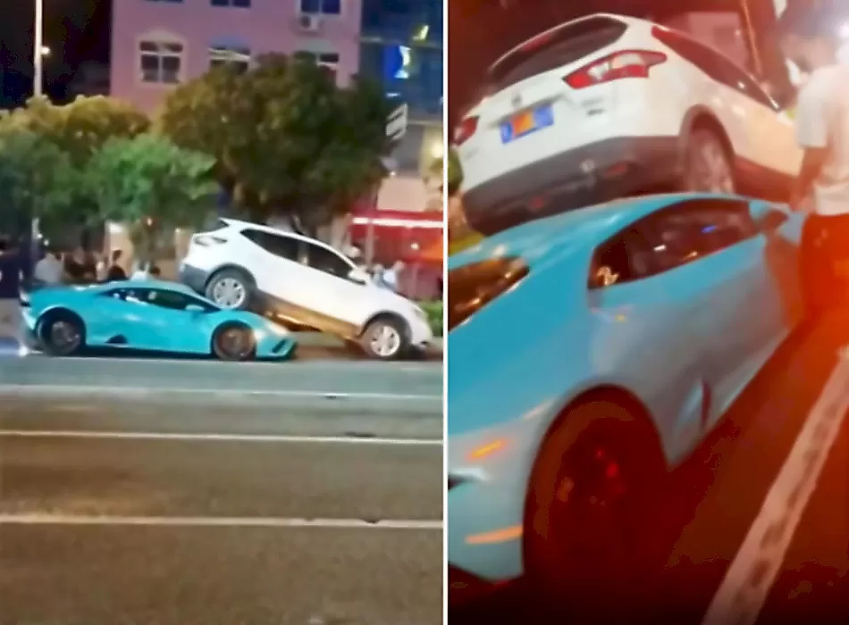 Lamborghini зрелищно «припарковался» под внедорожником и попал на видео в Китае