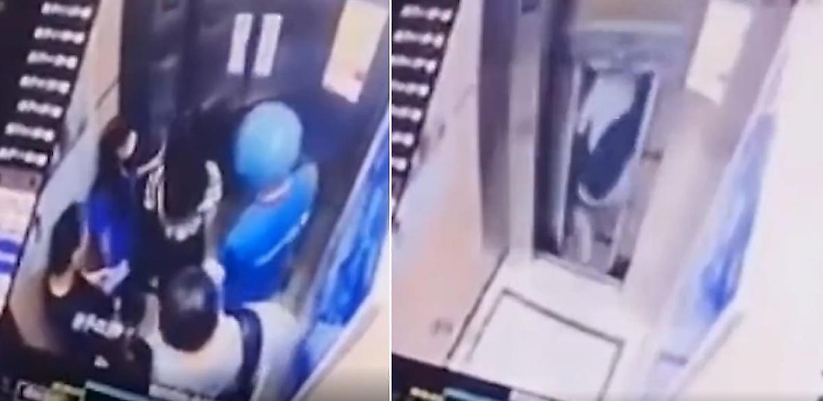 Студент, рискуя своей жизнью, в самый последний момент покинул кабину лифта и попал на видео в Китае