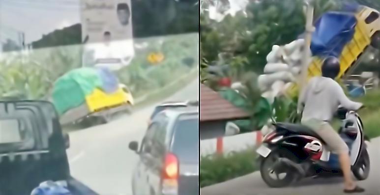 Стремительная авторазгрузка грузовика попала на видео в Индонезии