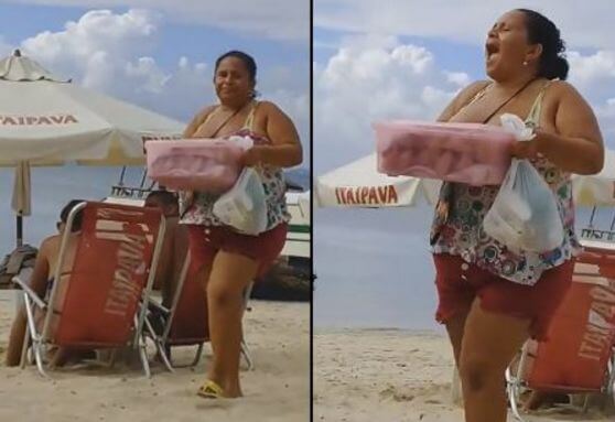Продавщица тортов слишком агрессивно рекламирует свою продукцию на пляже в Бразилии. (Видео)