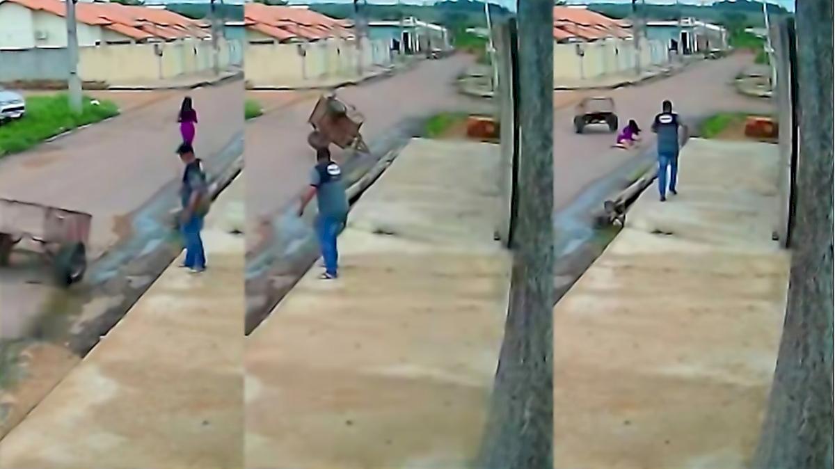 «Сбежавший» прицеп прервал прогулку девицы и попал на видео в Бразилии