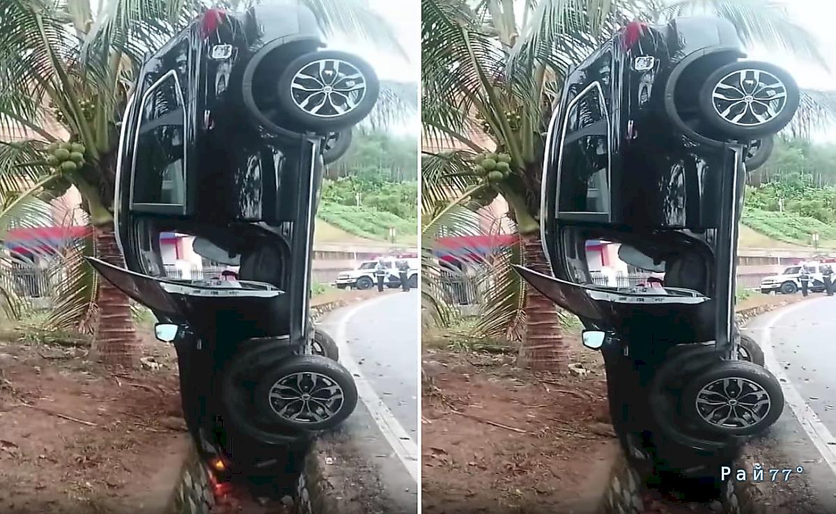 Вьетнамский автомобилист совершил невозможное и воткнул в расщелину бордюра свой автомобиль ▶️