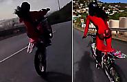 Мотоциклистка исполнила зрелищный трюк и получила «дорожную сыпь» на ягодицах