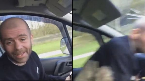 Эмоциональный британец чуть не пробил головой лобовое стекло автомобиля (Видео)