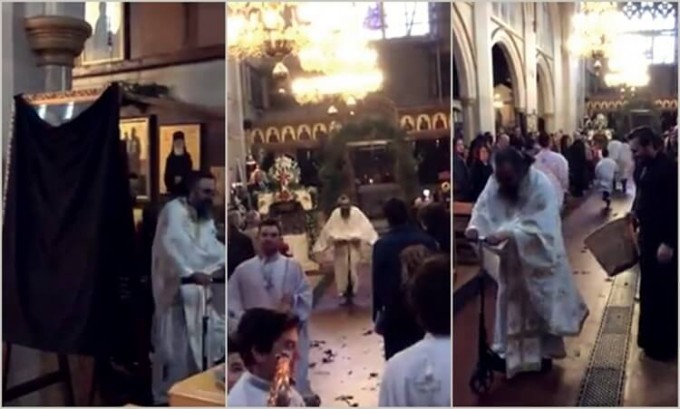 Мобильный священник на самокате провёл богослужение в греческом храме в Лондоне (Видео)