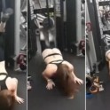 Девушка «выпала» из легинсов во время занятий фитнесом в спортзале в США. (Видео)