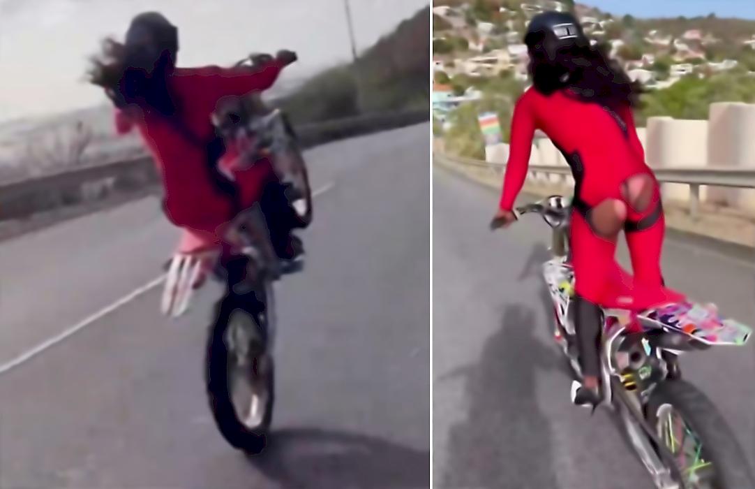 Мотоциклистка исполнила зрелищный трюк и получила «дорожную сыпь» на ягодицах