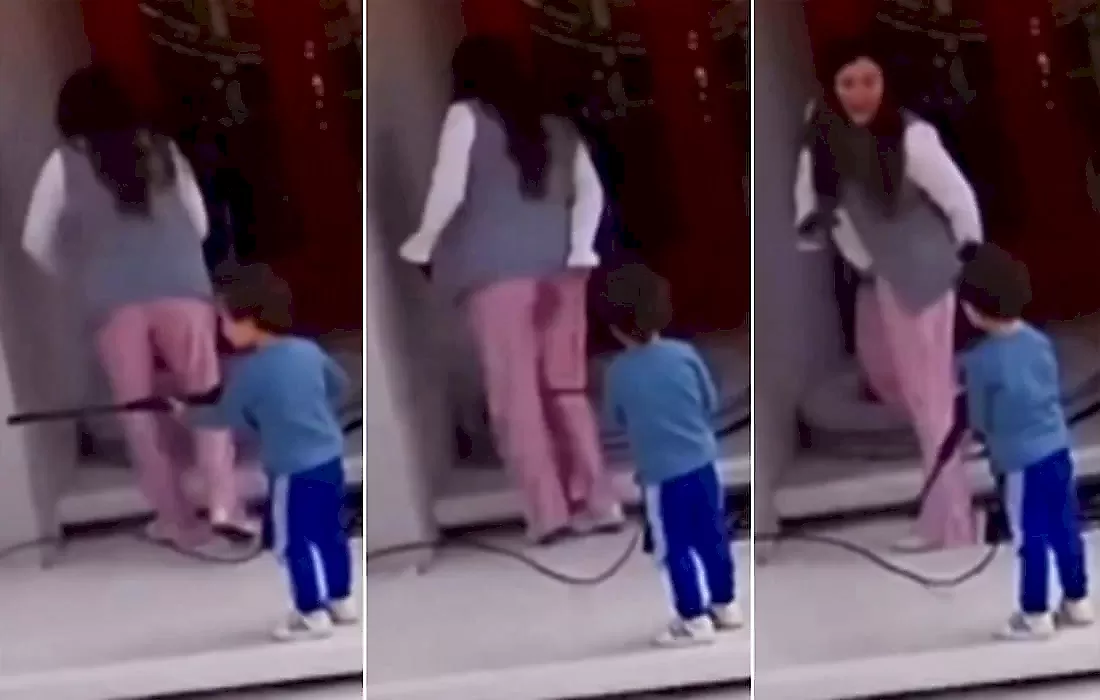 Ребёнок с минимойкой застал врасплох и «подмочил репутацию» своей матери: видео